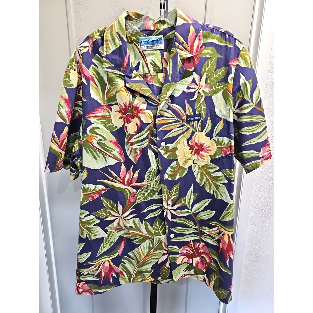 Excellent of Hawaii Hawaiian Shirt XL – Blue Tropical Floral Aloha